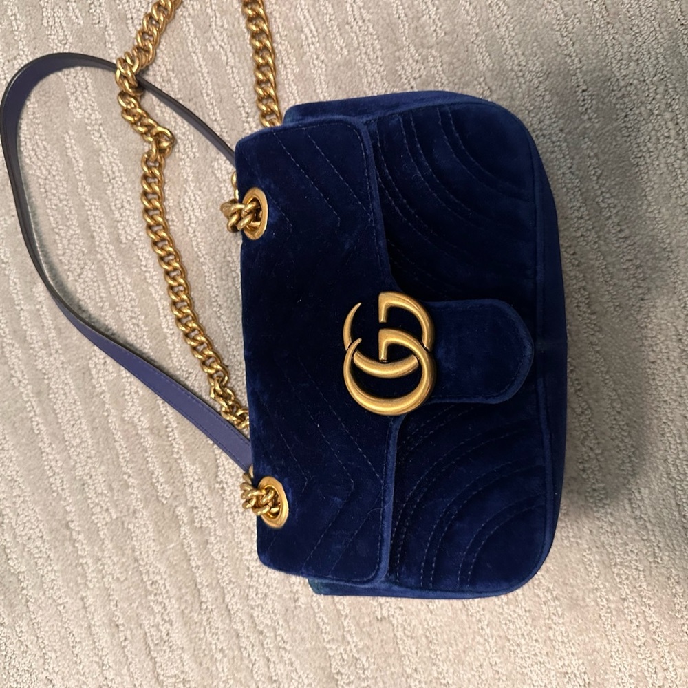 Gucci Blue and Gold Crossbody Bag with Iconic GG Logo